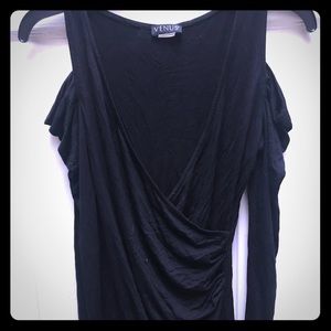 Comfy Black Venus Peep Shoulder Long Sleeve Shirt